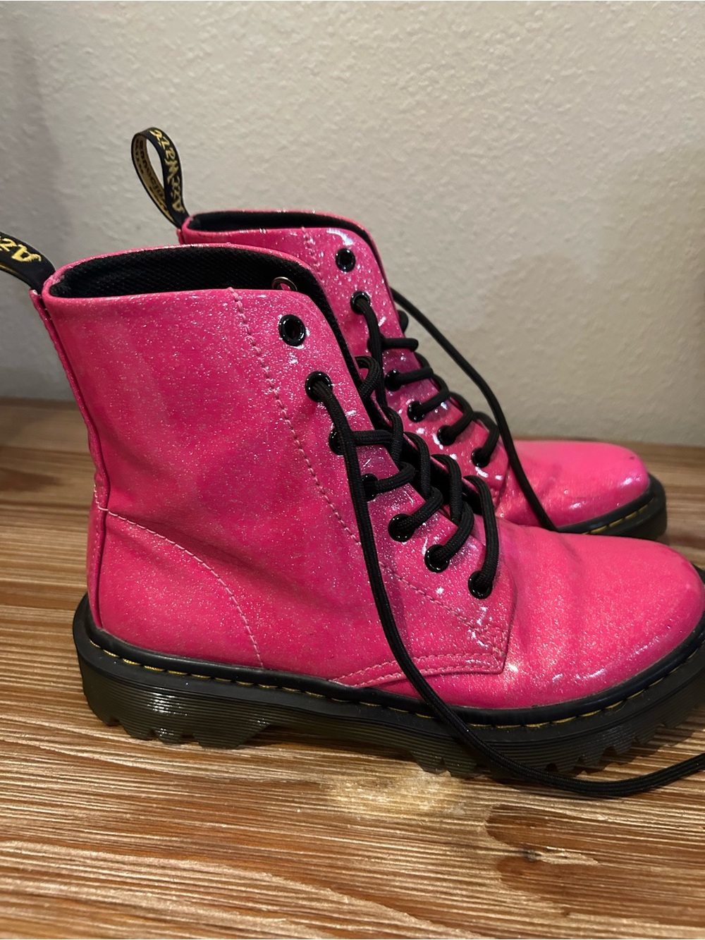 Dr. Martens Women’s Hot Pink Glitter Lace-Up Boots